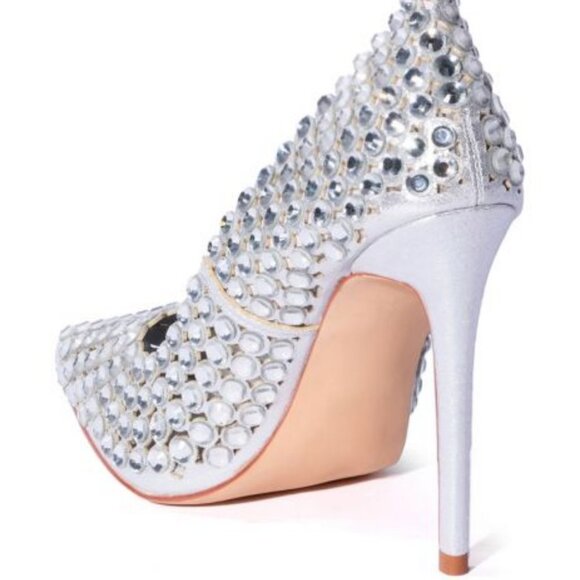 AZALEA WANG " ALL ABOUT ME " RHINESTONE EMBELLISHED PUMP IN SILVER ( BRAND NEW - Picture 3 of 7